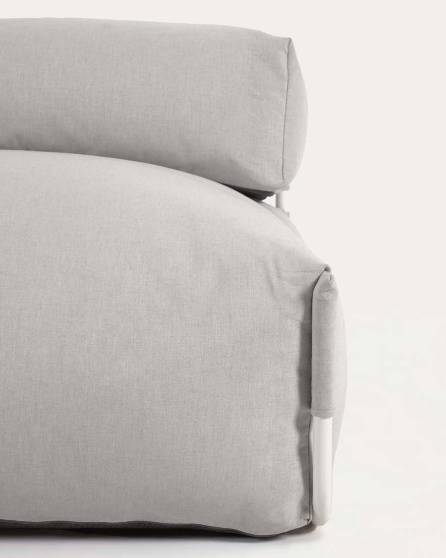 Square chaise longue pouffe with backrest in light grey with white aluminium, 165 x 101 cm