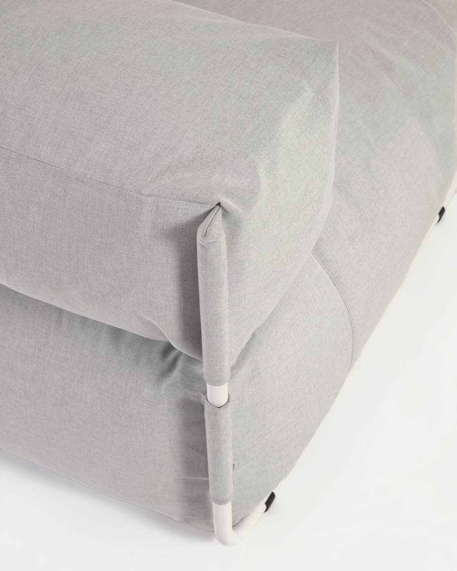 Square chaise longue pouffe with backrest in light grey with white aluminium, 165 x 101 cm