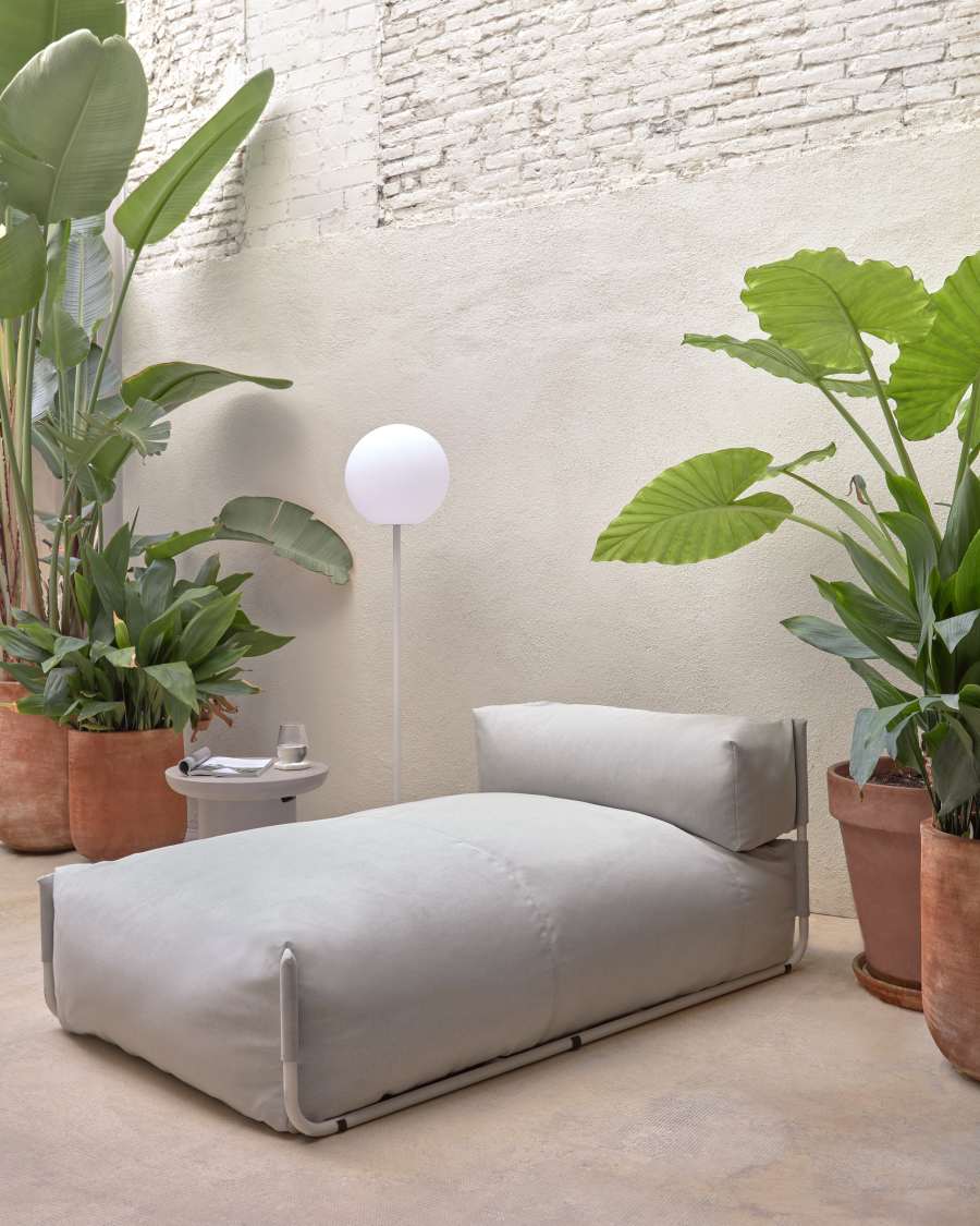Square chaise longue pouffe with backrest in light grey with white aluminium, 165 x 101 cm