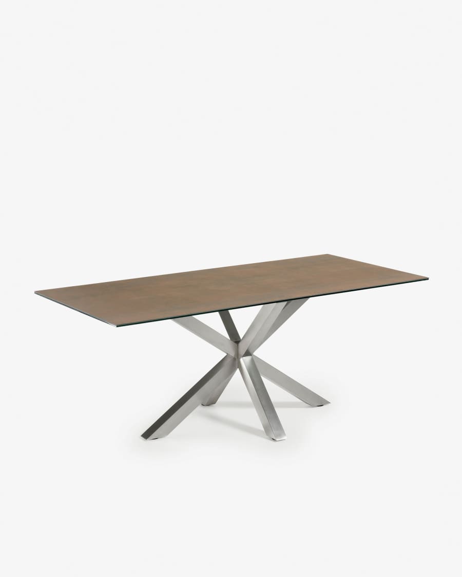 Mesa Argo 200 cm porcelánico acabado Iron Corten patas inox mate