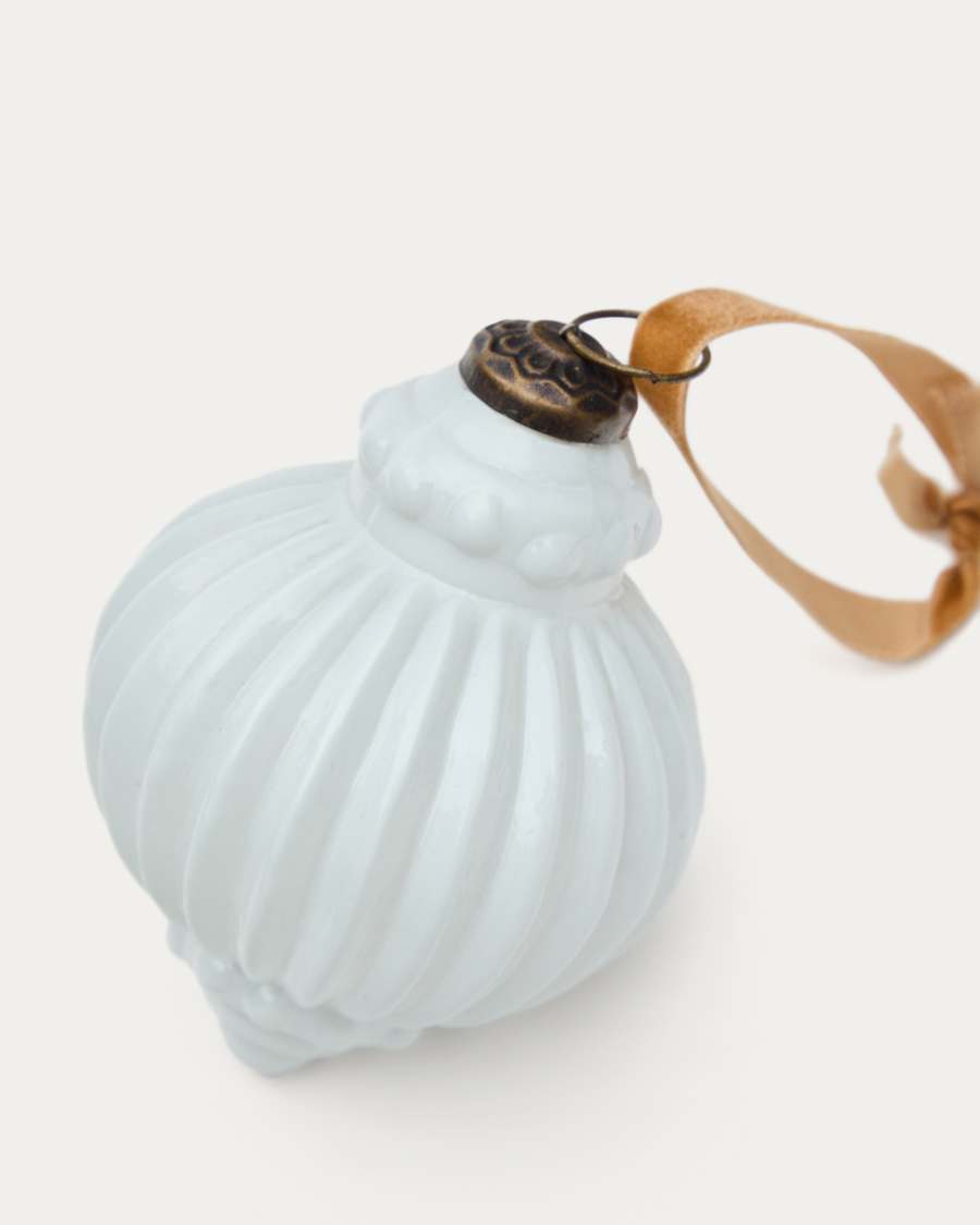 Irlo set of 2 Christmas baubles made of white recycled glass, Ø 10 cm