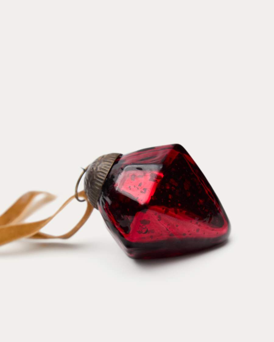 Argin set of 4 hanging ornaments made of red recycled glass, 6 cm