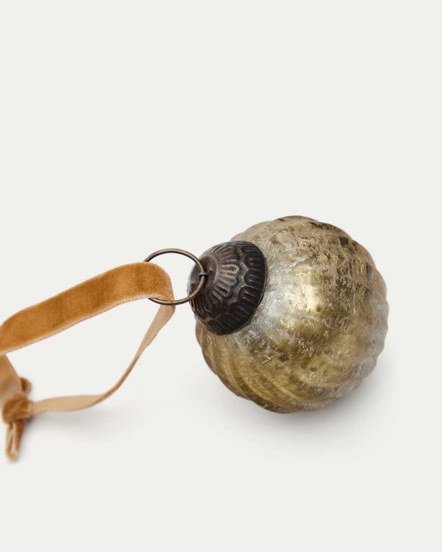 Elur set of 4 small Christmas baubles made of gold recycled glass, Ø 6 cm