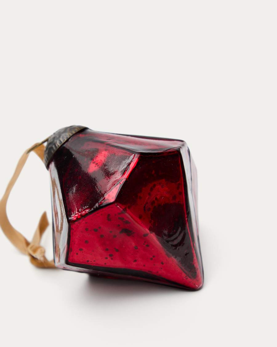 Argin set of 2 hanging ornaments made of red recycled glass, 10 cm