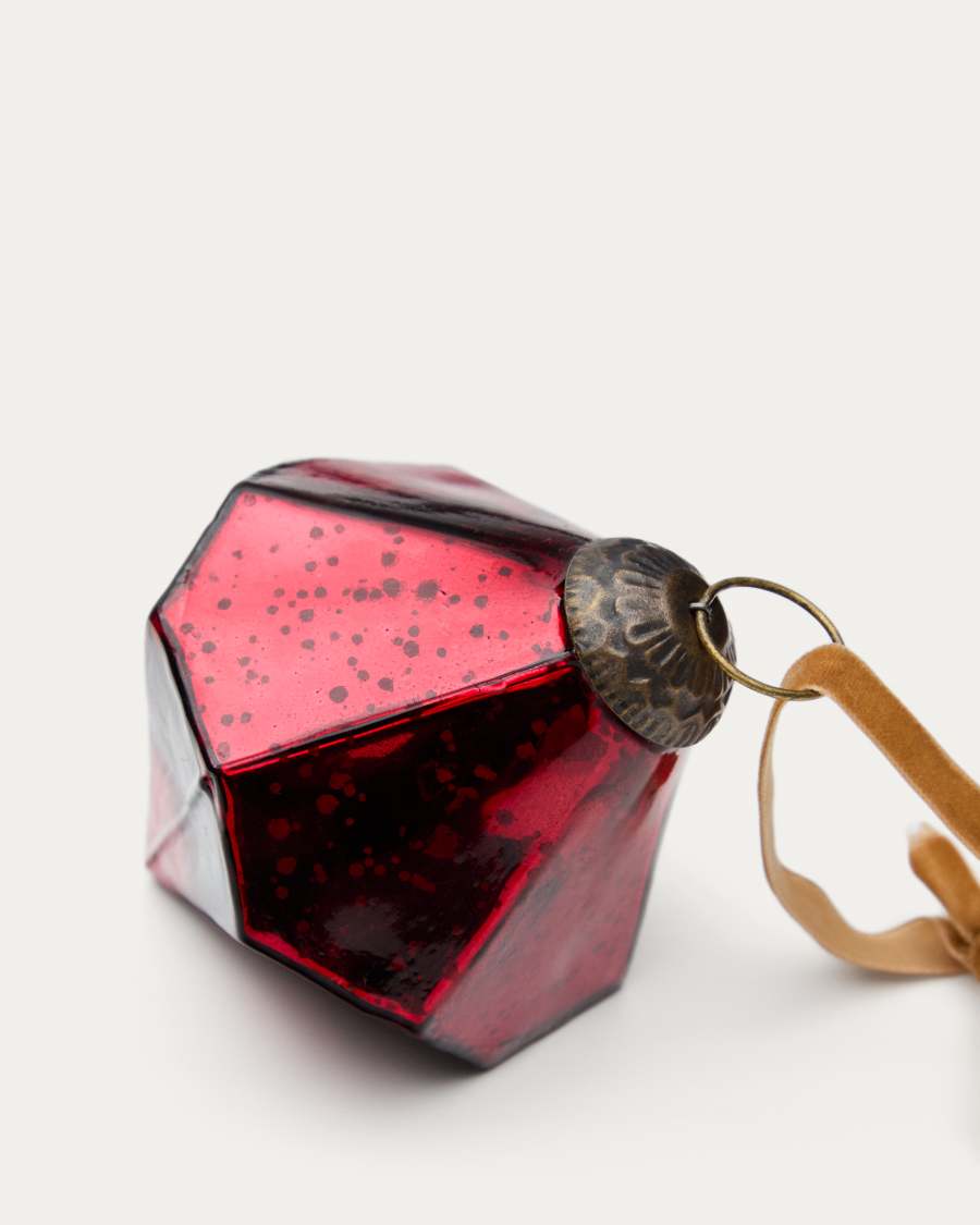 Argin set of 2 hanging ornaments made of red recycled glass, 10 cm