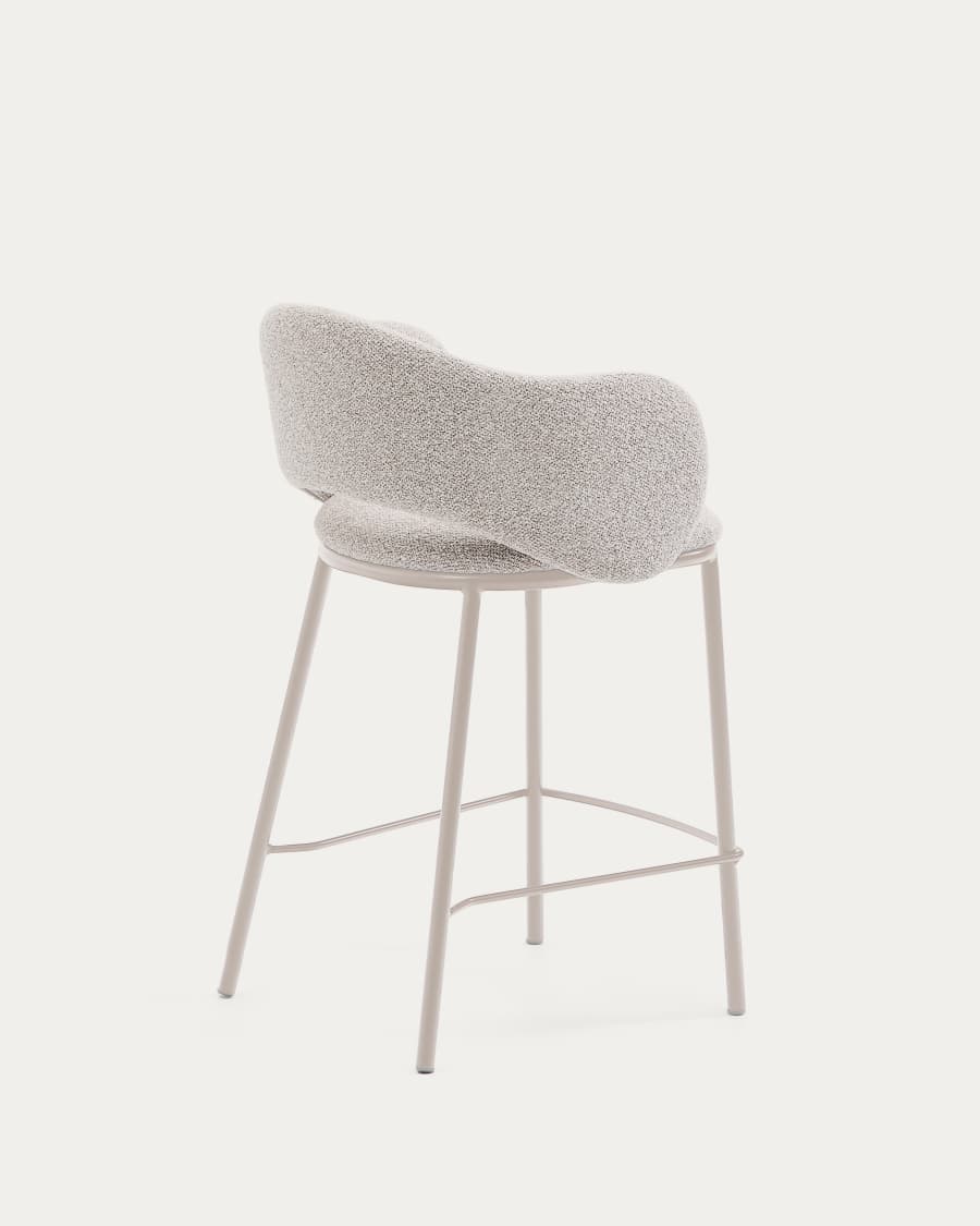 Maina stool in thick beige chenille and steel legs in a beige finish, FSC Mix Credit, 65 cm
