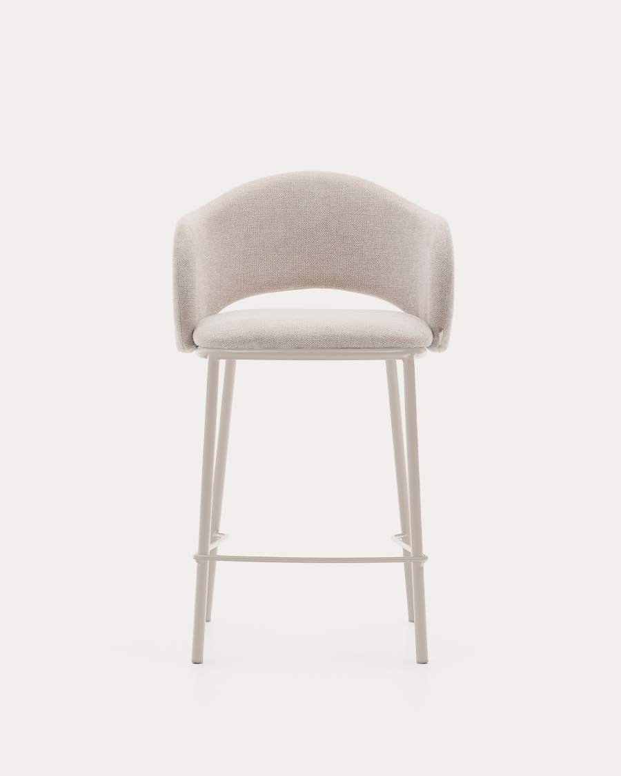 Maina stool in beige chenille and steel legs in a beige finish, FSC Mix Credit, 65 cm