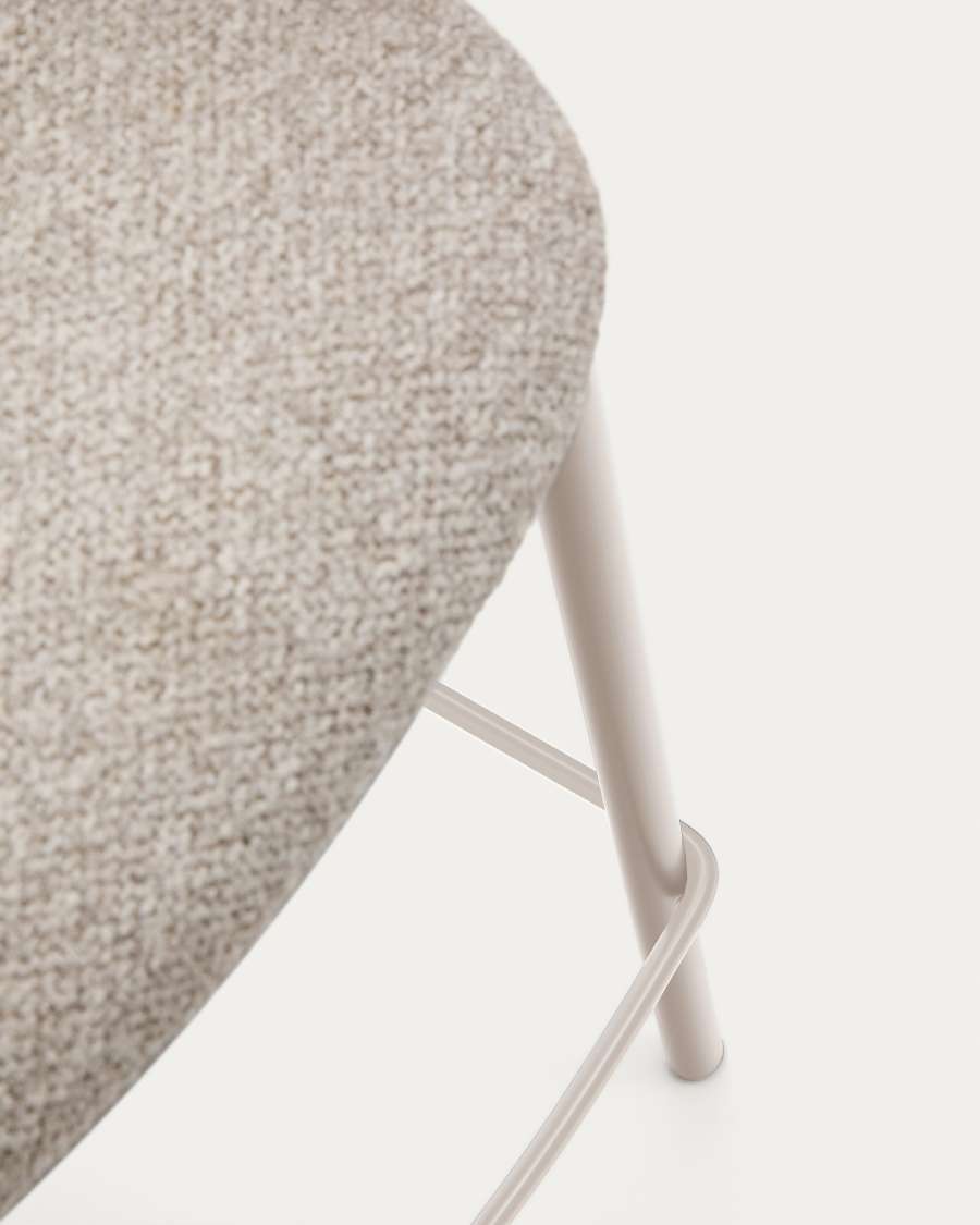 Maina stool in thick beige chenille and steel legs in a beige finish, FSC Mix Credit, 65 cm
