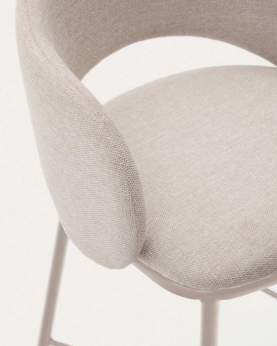 Maina stool in beige chenille and steel legs in a beige finish, FSC Mix Credit, 65 cm