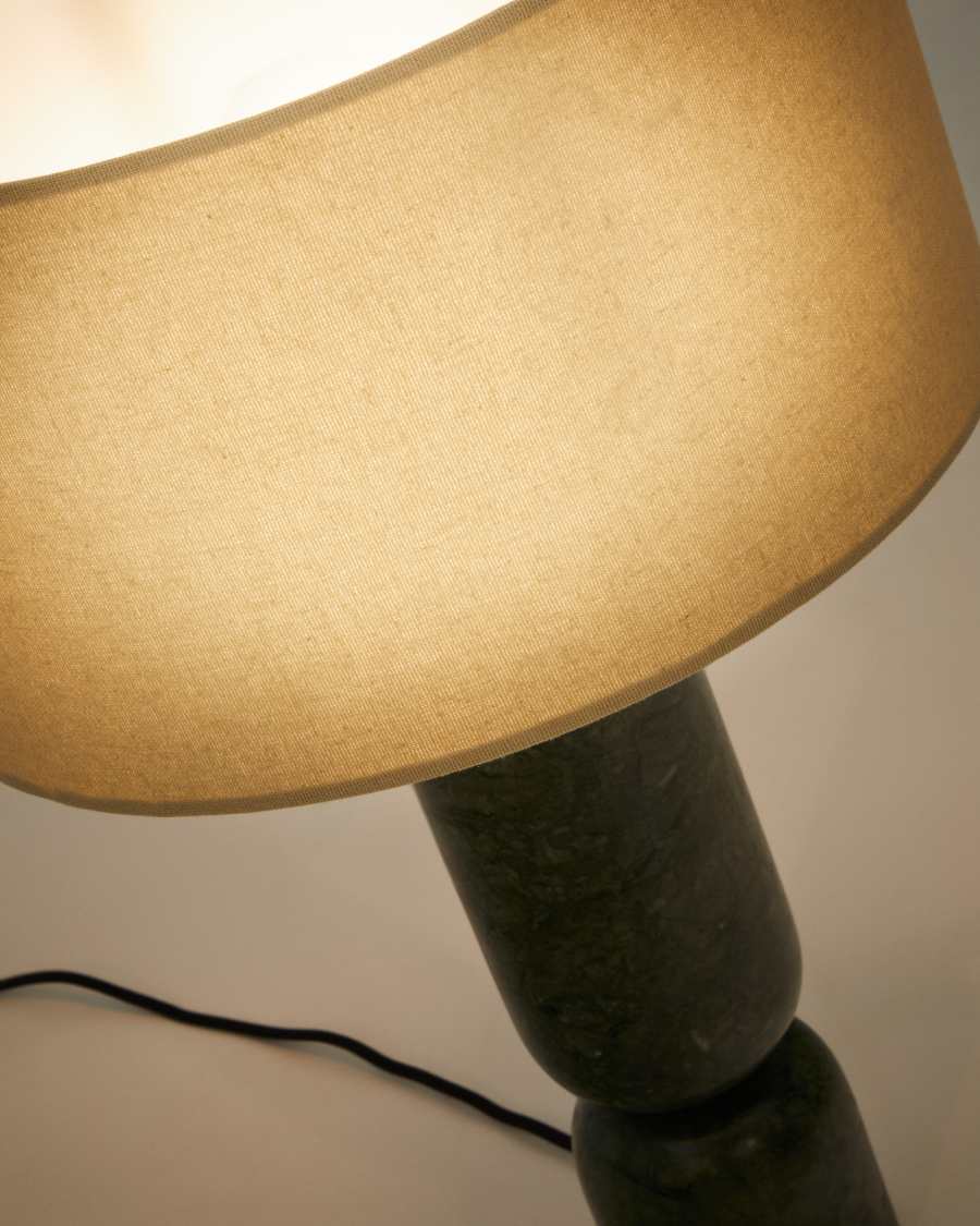 Lampada da tavolo Vex in marmo verde con paralume in lino grigio