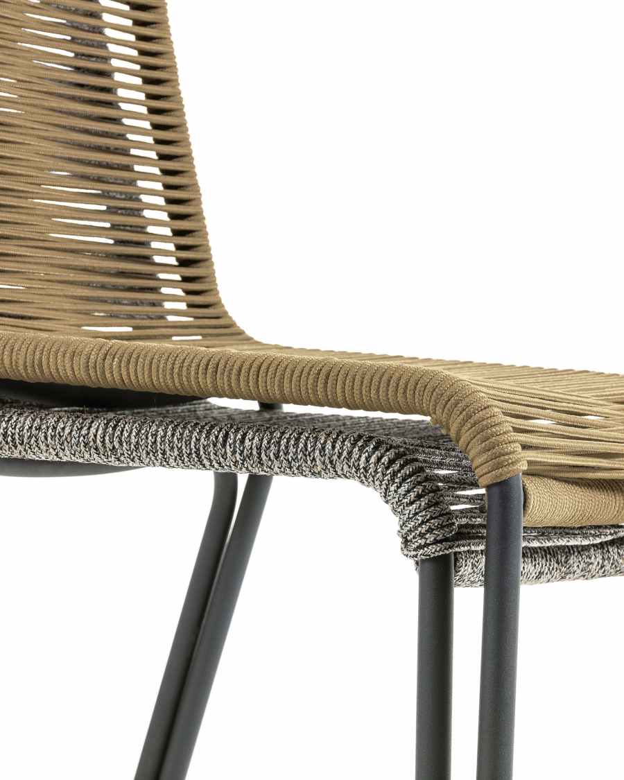 Lambton Stuhl aus grauem Seil und Stahl mit schwarzem Finish