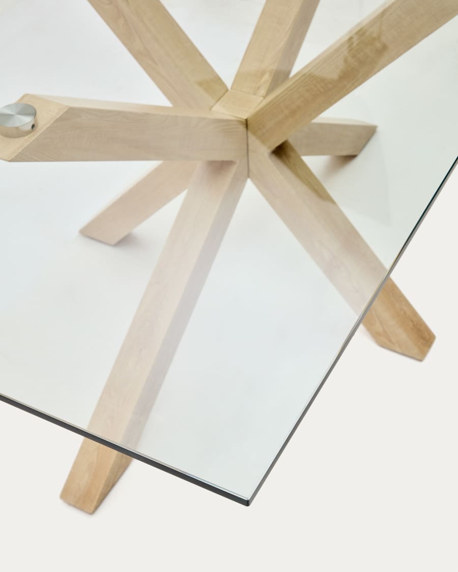 Argo glass table with steel legs with wood-effect finish 180 x 100 cm