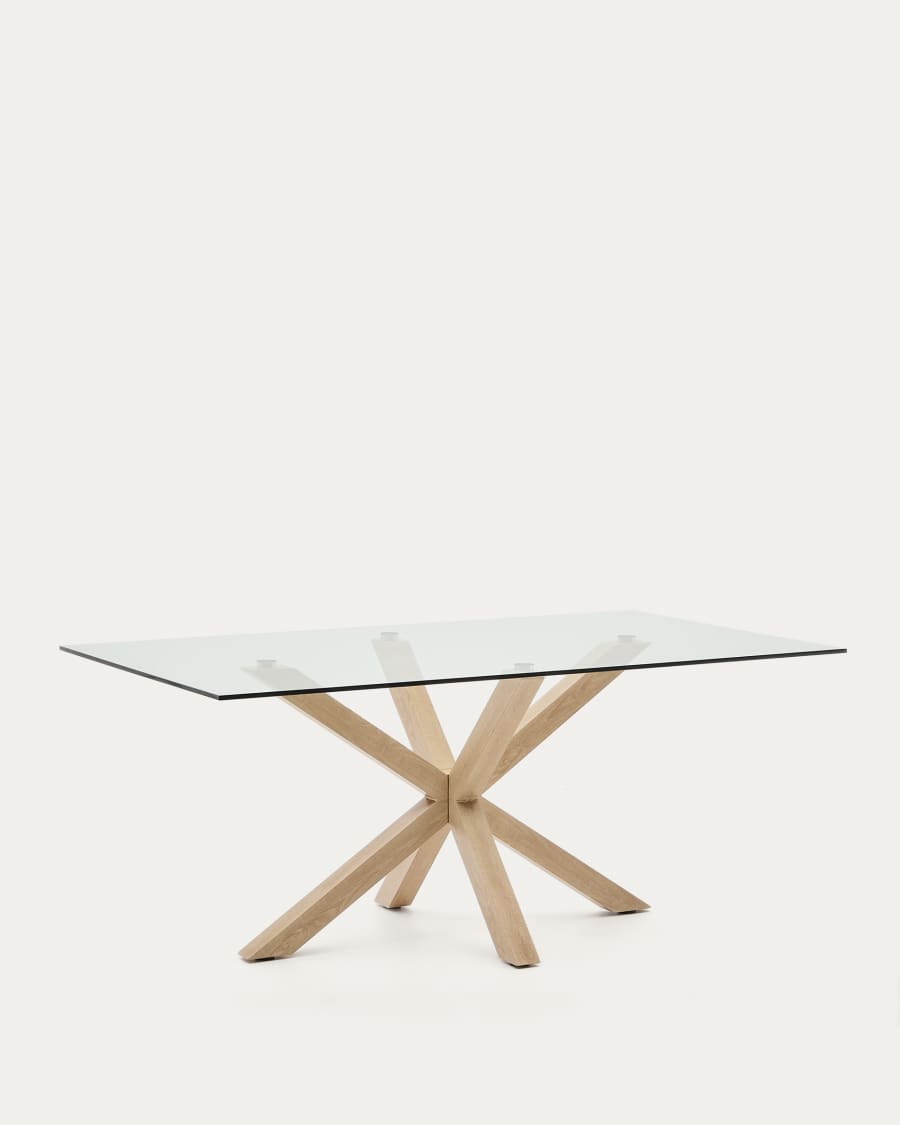 Argo glass table with steel legs with wood-effect finish 180 x 100 cm