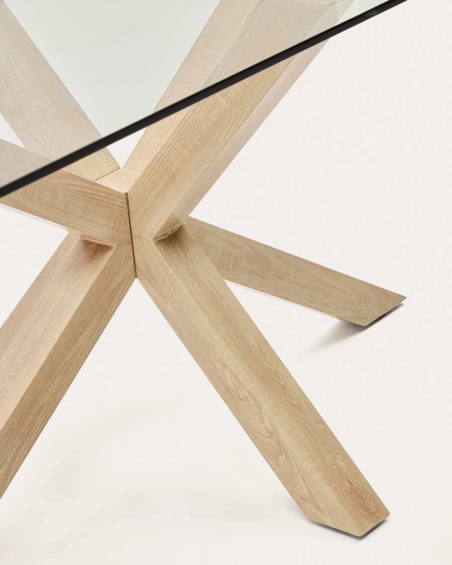 Argo glass table with steel legs with wood-effect finish 180 x 100 cm