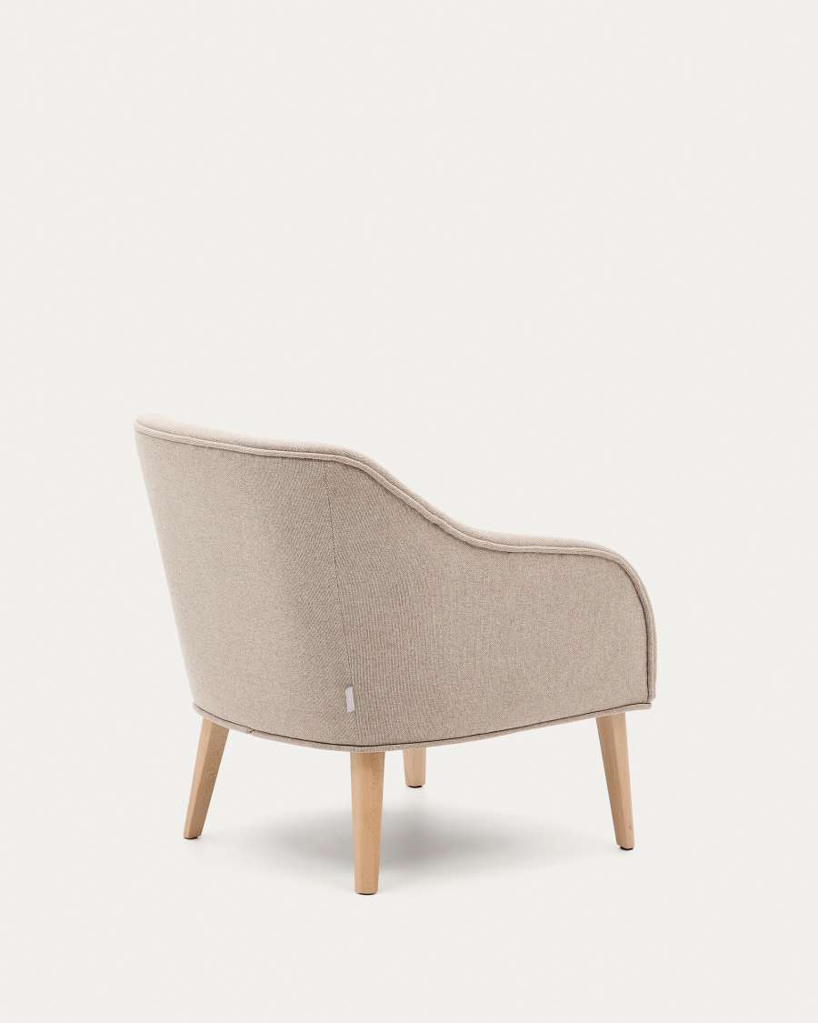Bobly armchair in beige and with solid beech wood in a natural finish