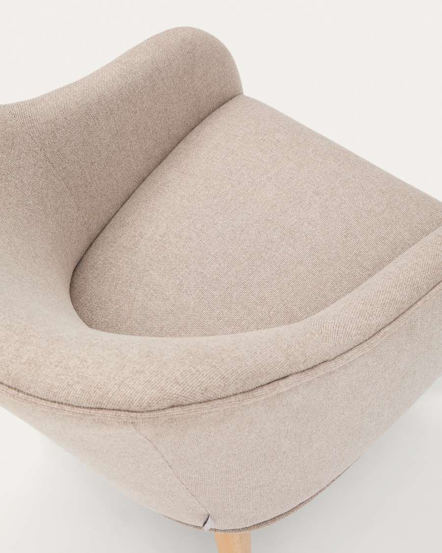 Bobly armchair in beige and with solid beech wood in a natural finish