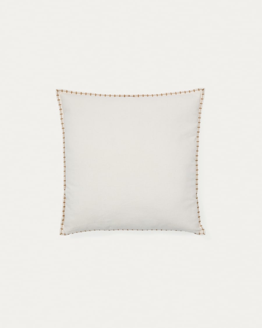 Kissenbezug Rakira 100% Baumwolle beige mit senfgelber Stickerei 45 x 45 cm