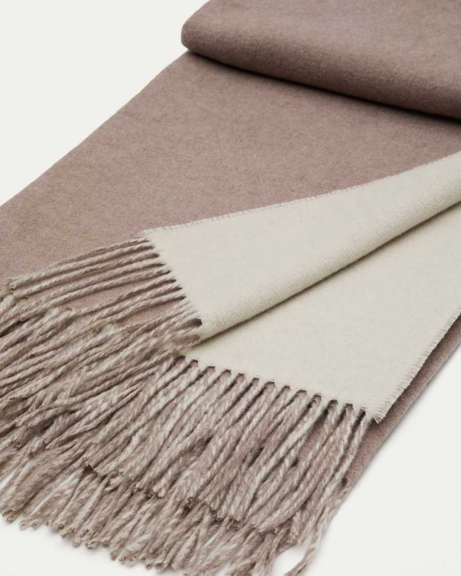 Coperta Daiara double face in misto lana marrone melange e beige 170 x 130 cm