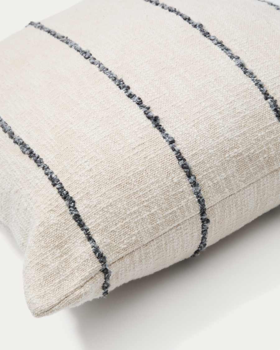 Housse de coussin Liba en coton beige avec rayures fantaisies 50 x 50 cm