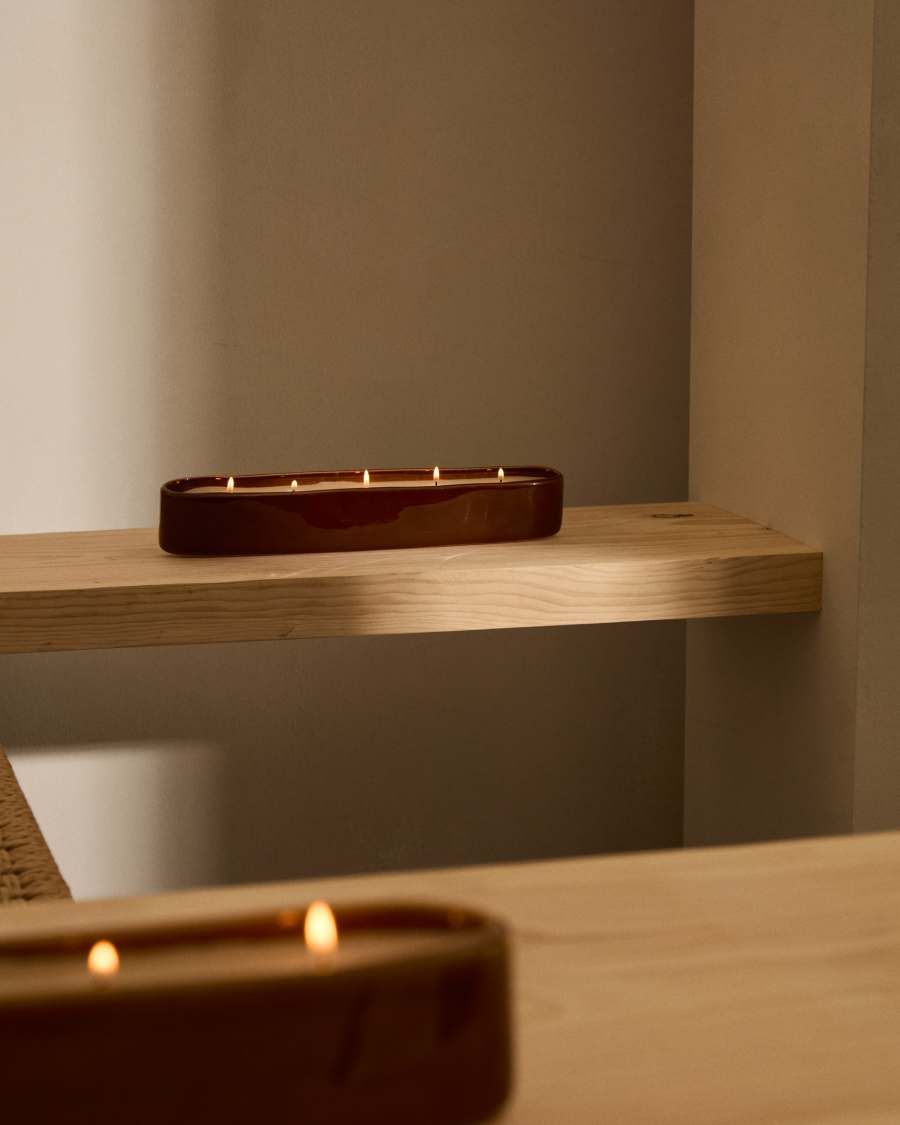 Sapira keramiek kaars in bruin 6 x 34,5 cm