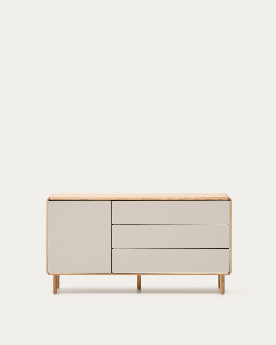 Buffet Anielle 1 porte et 3 tiroirs en bois et placage de frêne 150 x 78 cm