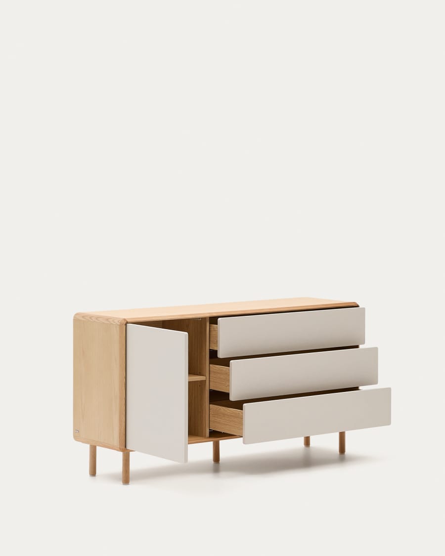 Buffet Anielle 1 porte et 3 tiroirs en bois et placage de frêne 150 x 78 cm