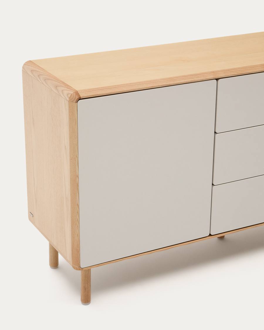 Buffet Anielle 1 porte et 3 tiroirs en bois et placage de frêne 150 x 78 cm