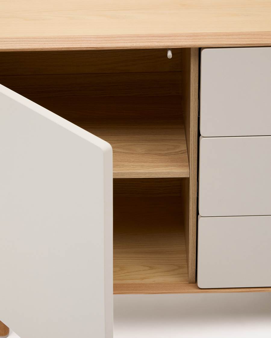 Buffet Anielle 1 porte et 3 tiroirs en bois et placage de frêne 150 x 78 cm