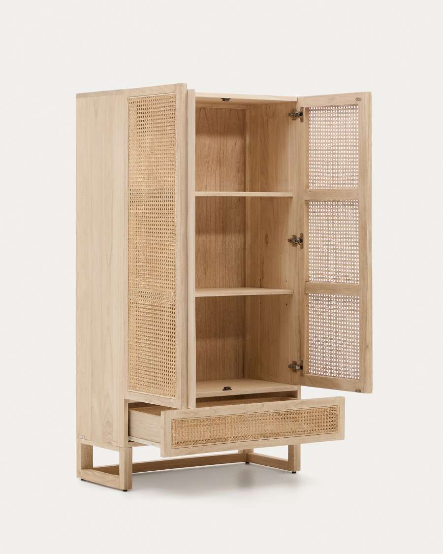 Armoire Rexit bois et contreplaqué de mindi avec rotin 90 x 160 cm