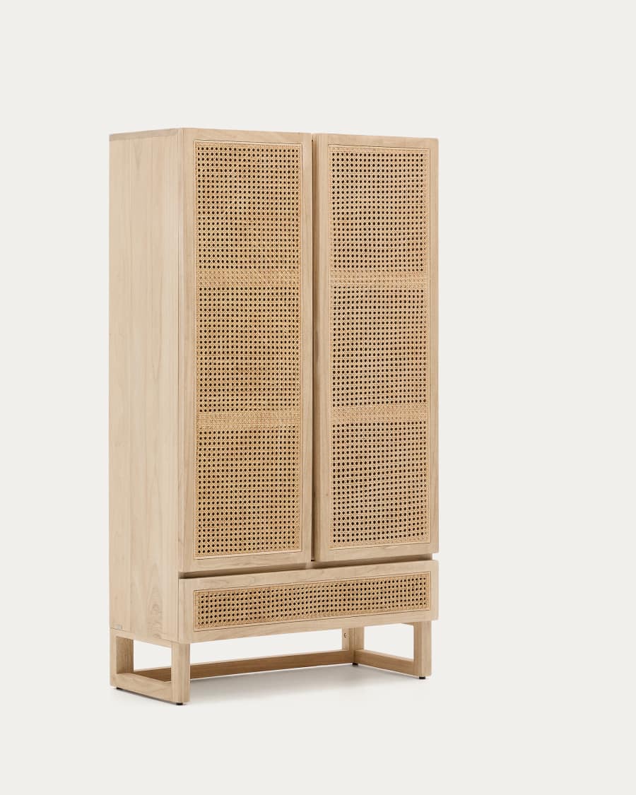 Armoire Rexit bois et contreplaqué de mindi avec rotin 90 x 160 cm
