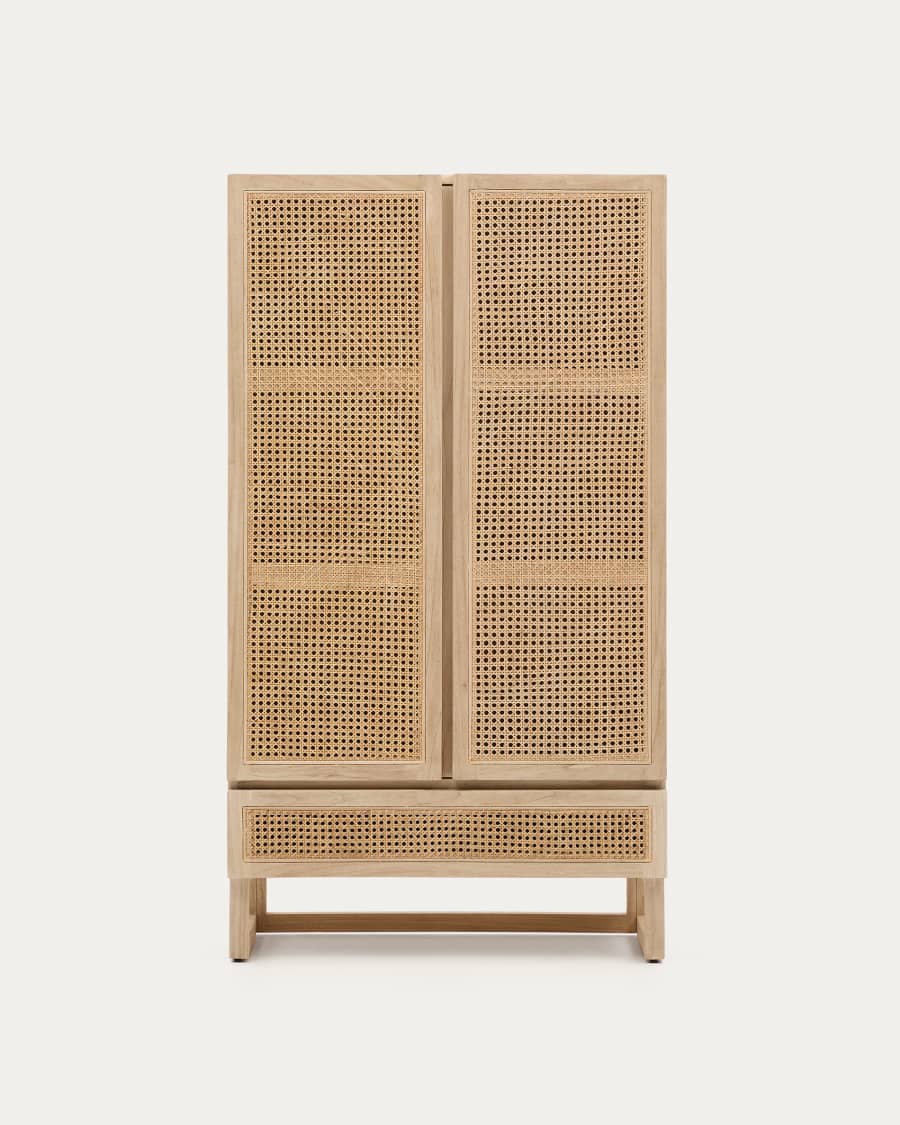 Armoire Rexit bois et contreplaqué de mindi avec rotin 90 x 160 cm