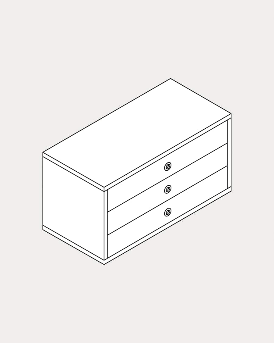 Calaixera triple Krea terra 3 files 3 calaixos 540x500-575 mm