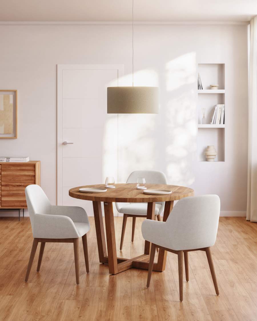 Konna chair in beige with solid ash wood legs in a dark finish