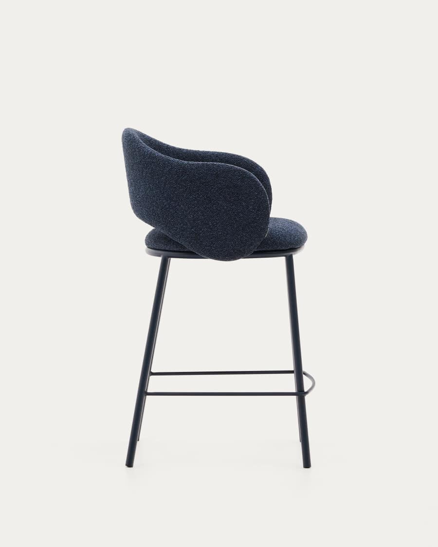 Maina stool in blue chenille and steel legs with blue finish FSC Mix Credit 65 cm