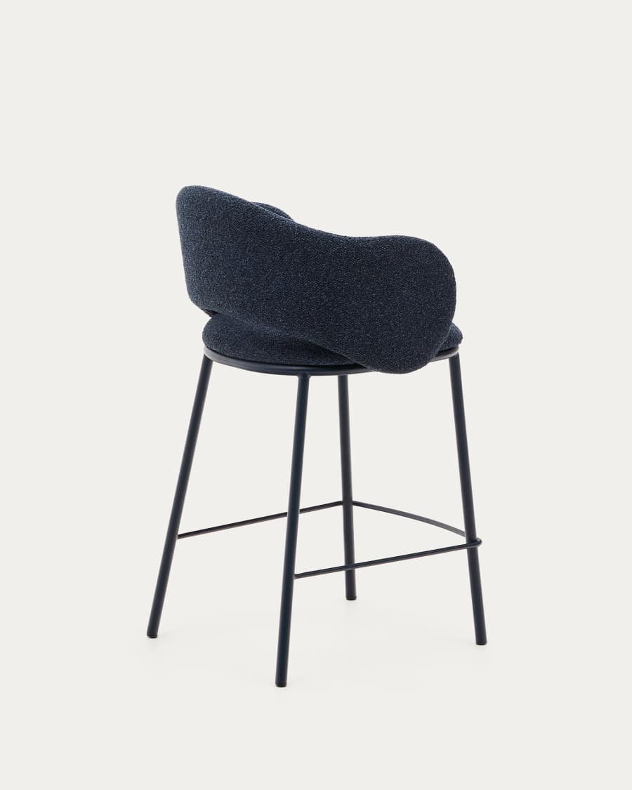Maina stool in blue chenille and steel legs with blue finish FSC Mix Credit 65 cm