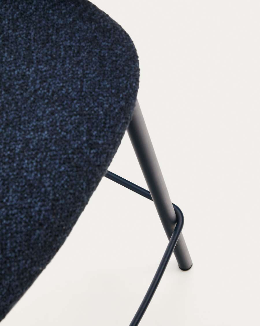 Maina stool in blue chenille and steel legs with blue finish FSC Mix Credit 65 cm