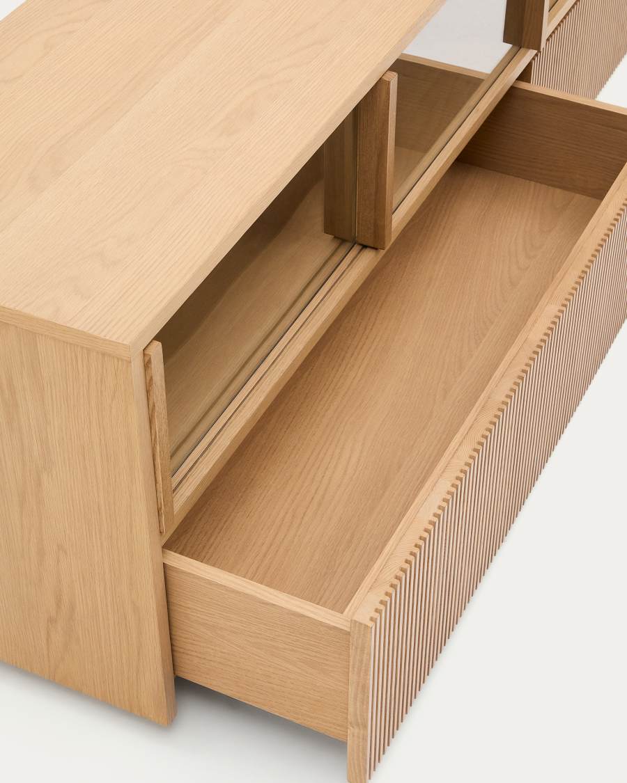Sideboard Helvine 4 Türen 2 Schubladen Eichenfurnier gehärtetes Glas 200 x 54 cm FSC 100%