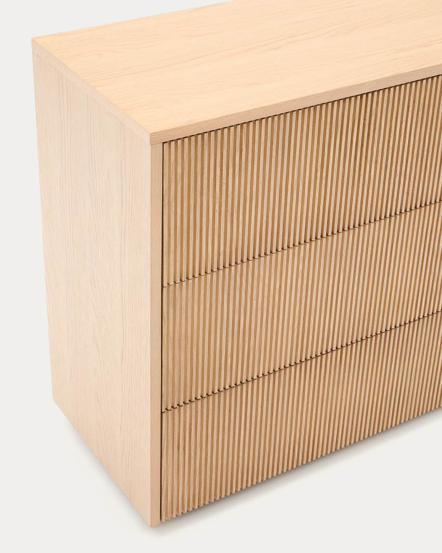 Commode Helvine 3 tiroirs en placage de chêne 90 x 78 cm FSC 100 %