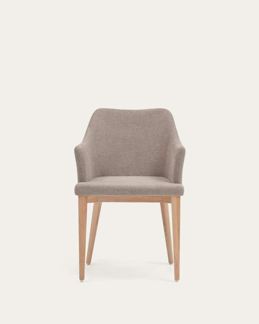 Croft chair in brown chenille with solid ash wood legs