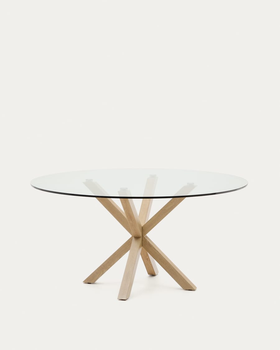 Argo ronde tafel in glas met zwarte stalen poten met houteffect Ø 150 cm