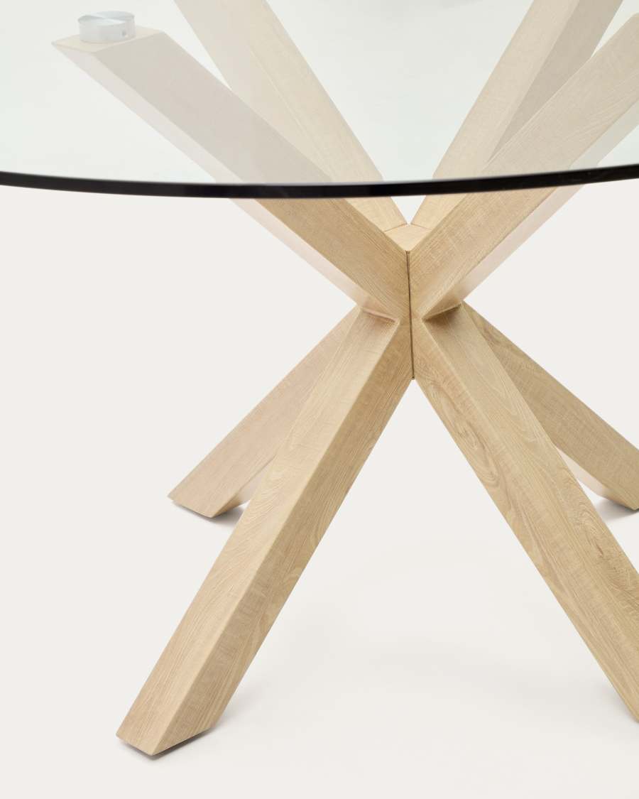 Argo ronde tafel in glas met zwarte stalen poten met houteffect Ø 150 cm