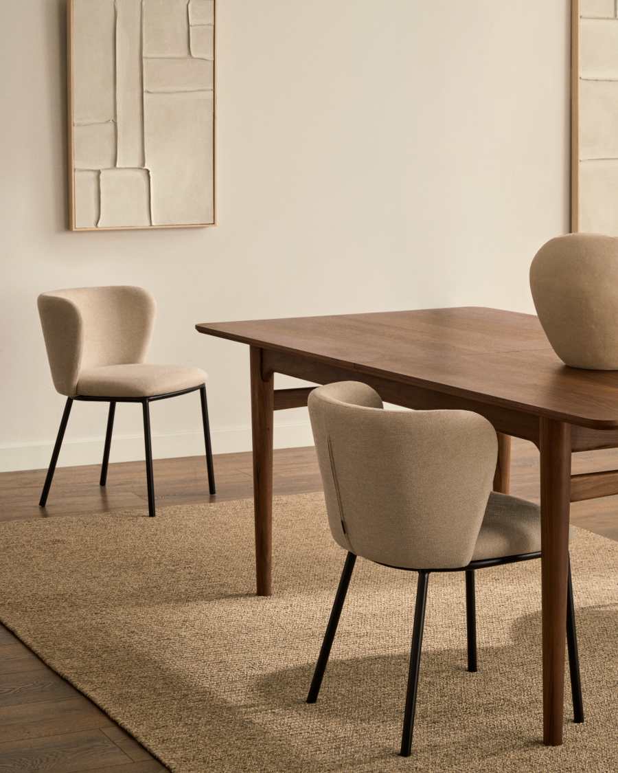 Ciselia chair in beige chenille and steel legs with black finish FSC Mix Credit