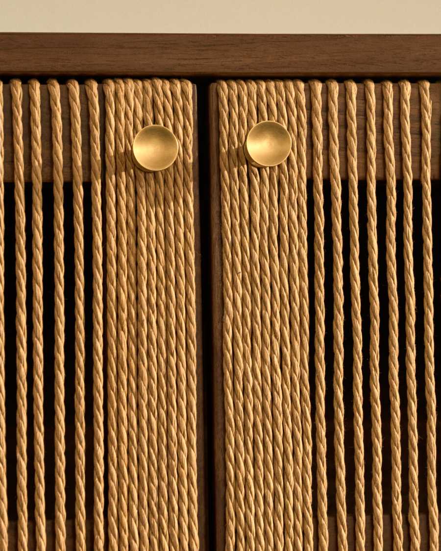 Elan TV cabinet 3 doors veneer and solid walnut and cord 200 x 50 cm FSC Mix Credit