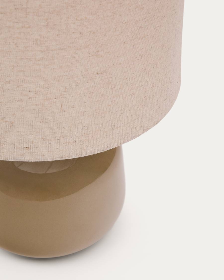 Lampada da tavolo Tay in ceramica verde e lino beige