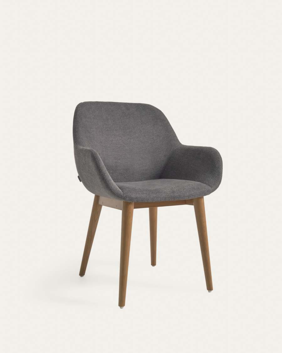 Konna chair in dark grey with solid ash wood legs in a dark finish FR