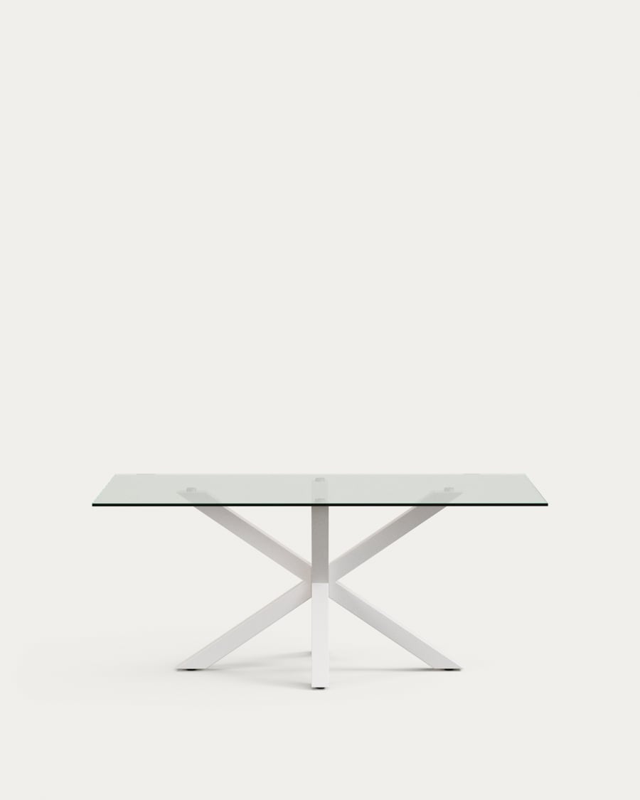 Argo glass table and steel legs with white finish, 180 x 100 cm