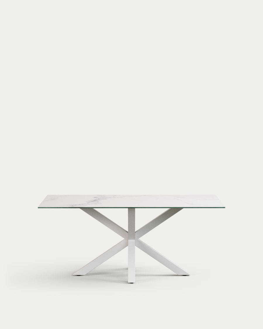 Argo table in white Kalos porcelain and steel legs with white finish, 180 x 100 cm