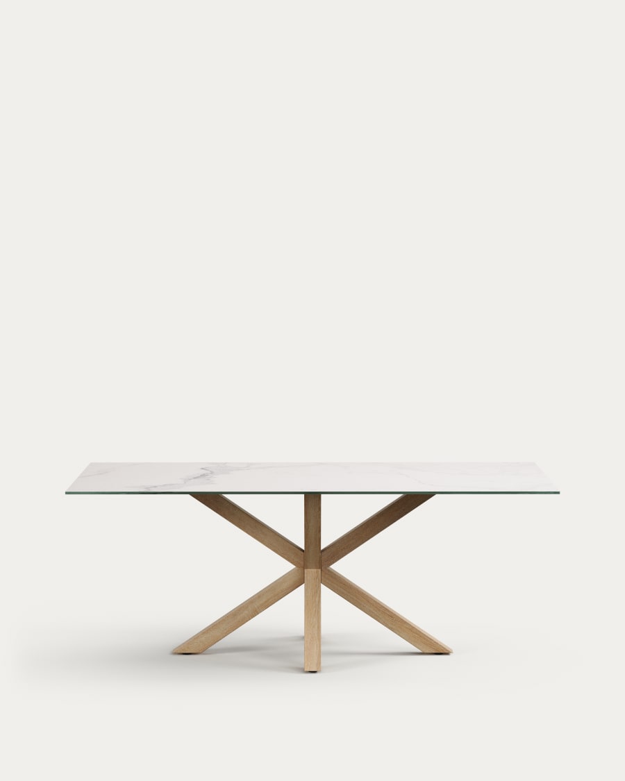 Argo porcelain table in white with steel wooden effect legs 200 x 100 cm