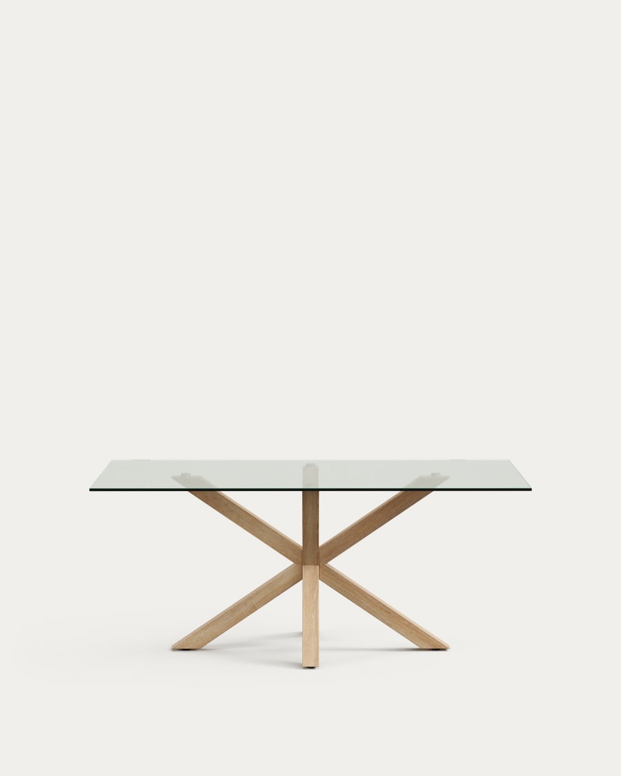 Argo glass table with steel legs with wood-effect finish 180 x 100 cm