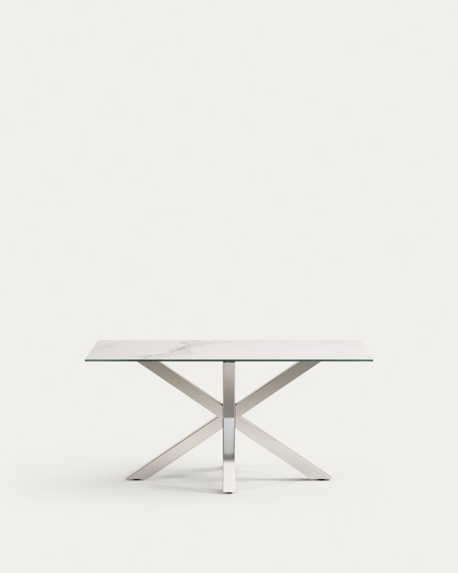Argo table in white Kalos porcelain and stainless steel legs, 160 x 90 cm